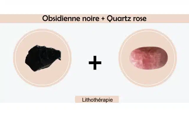 Obsidienne noire et quartz rose combinés ensemble :