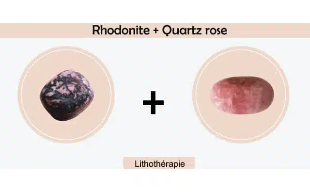 Rhodonite et quartz rose combinés ensemble :