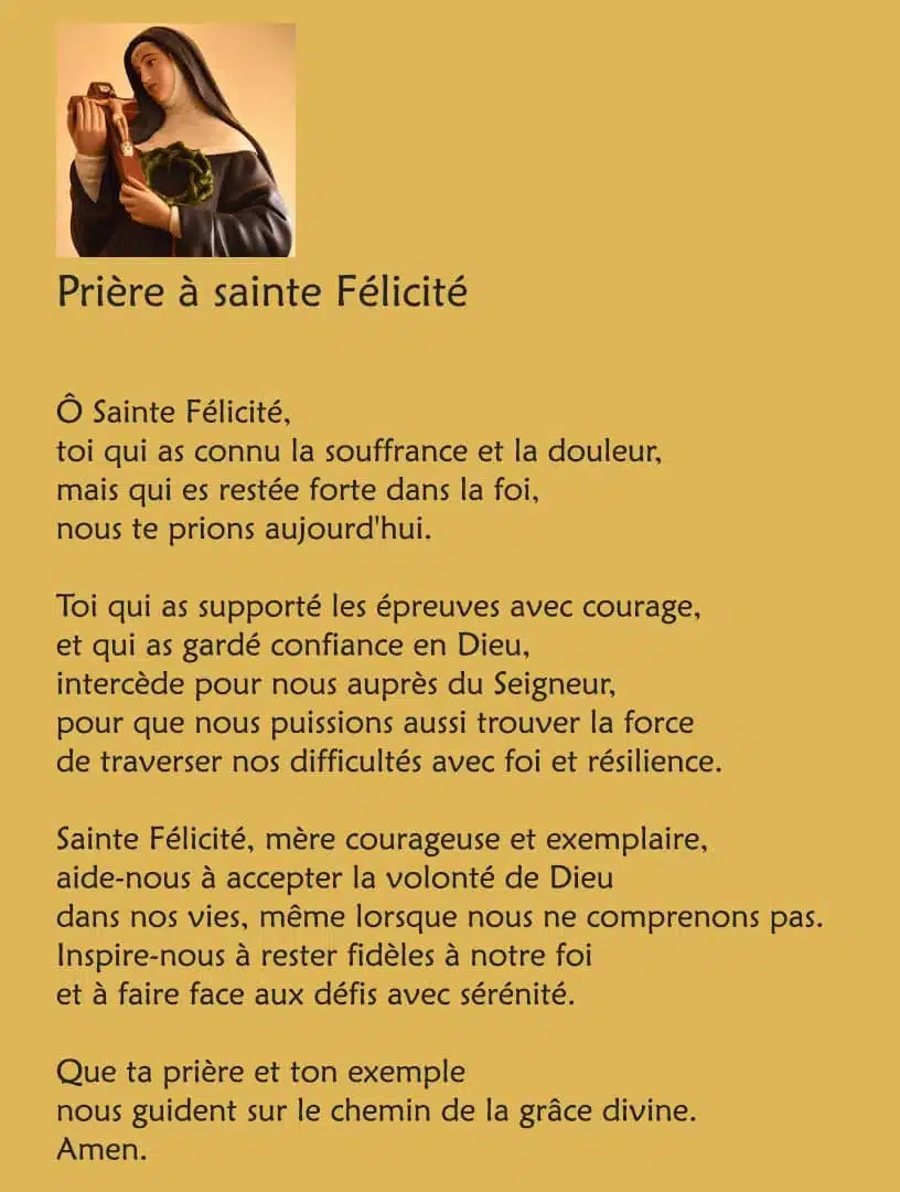 Prière de sainte Félicité à imprimer