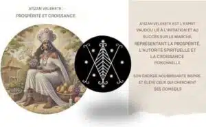 AYIZAN VELEKETE : PROSPÉRITÉ ET CROISSANCE AYIZAN VELEKETE EST L'ESPRIT VAUDOU LIÉ À L'INITIATION ET AU SUCCÈS SUR LE MARCHÉ, REPRÉSENTANT LA PROSPÉRITÉ, L'AUTORITÉ SPIRITUELLE ET LA CROISSANCE PERSONNELLE SON ÉNERGIE NOURRISSANTE INSPIRE ET ÉLÈVE CEUX QUI CHERCHENT SES CONSEILS