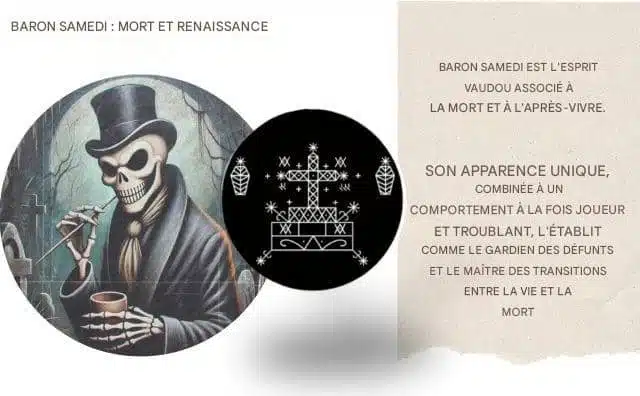 Le baron Samedi règne sur la mort, l'au-delà et la transition entre les mondes.