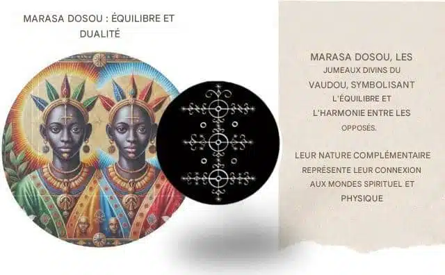 Marasa Dosou, les esprits jumeaux du vaudou, symboles d'équilibre, de mystère sacré et d'origine spirituelle primordiale.